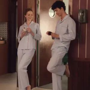 솔브(정상) 솔브 커플잠옷 선염 기모 스트라이프 파자마 세트 남여 단품A SPA2435MSPA2435WA