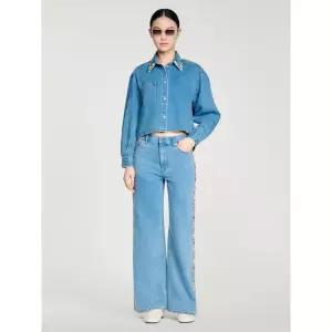 SANDRO Denim Shirt With Rhinestones - Blue Jean 1113095