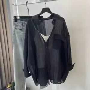 검은 박시 긴팔 시스루 오버핏 시원한 빅사이즈