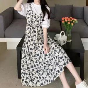 민소매 원피스 롱 반팔 꽃무늬 일체형 뷔스티에 학생 오피스룩 여행 여친