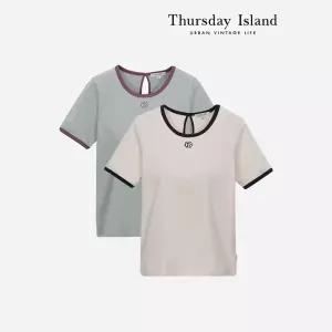 [Thursday Island] 배색 립 로고 자수 티셔츠(T244MTS237W)