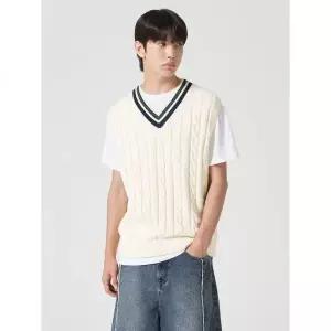 에잇세컨즈 케이블 티핑 브이넥 베스트 아이보리 264751CY20 488548