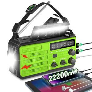 [미국배송] 태양광 및 핸드 크랭크 라디오 22200MWH(6000MAH) NOAA 긴급 기상 경보 SOS 알람 AM/FM 손전등 토네이도용 컴퍼스 윈터 스톰 서바이벌 키트 포함
