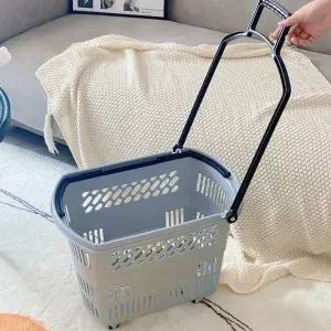 바퀴달린 손잡이 카트 수레 편의점 디럭스 쇼핑바구니 들통 핸드푸시 원형카트 대형 접이식