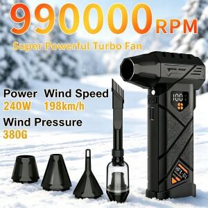 990000RPM 전동 제설기 강력 터보 팬 380g 고풍압 제트 에어 블로워 브러시리스 모터 차량용 청소기 에어