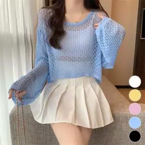루즈핏 펀칭 커버업 긴팔 니트 ALC-9047