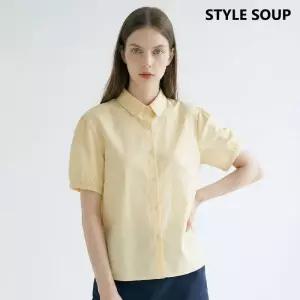 리넨 블렌디드 롤업 퍼프 슬리브 블라우스SC4SSE2 399208 숲