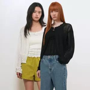 WOMAN 펀칭 러플 슬리브리스 가디건 세트 [3COL] / GF2LKC527