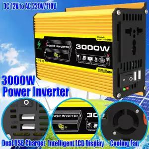 DC 12V에서 AC 110/220V로 변환하는 차량용 인버터, 듀얼 USB 전원 인버터 3000W 디지털 전원 인버터, RV