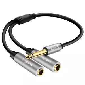 Togconn 1/4인치 TS 모노 스플리터 Y 어댑터 6.35mm 남성용에서 듀얼 여성용 잭 쿼터 오디오 스피커 컨버터