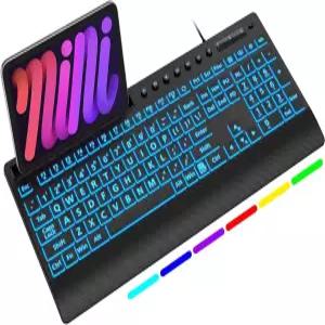 SABLUTE K31PRO 대형 프린트 백라이트 키보드 USB 유선 컴퓨터 조명 LED 메모리 기능 휴대폰 홀더 및 손목
