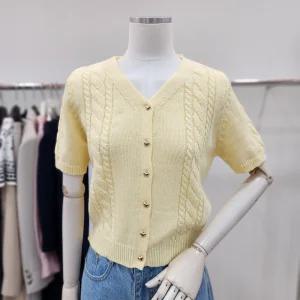 [JJ JIGOTT][JJ지고트]브이넥 하트 버튼 반팔 가디건 GP5N1CD521_DG