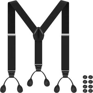 남성용 버튼 멜빵 Y-백 1.4인치 와이드 가죽 끝 신축성 조절 가능한