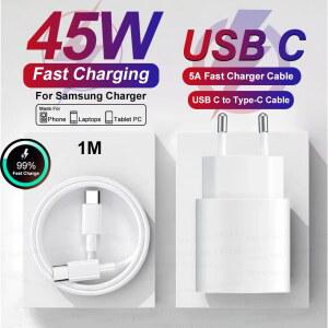 삼성 PD 45W 초고속 충전기 갤럭시 S25 S24 S22 S23 울트라 A56 A55 5G 타입 C 고속 충전 케이블 폰 어댑터