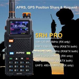 호환 에어밴드 GPS 무전기 바오펑 5RH PRO 1 77인치 컬러 스크린 7W 멀티밴드 Vox FM NoAA 경보 주파수 스캔 양방향 라디오