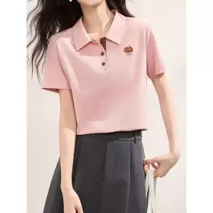 [하프클럽/에이시크]리오렌 펌킨 자수 배색 반팔 티 C26BTS087