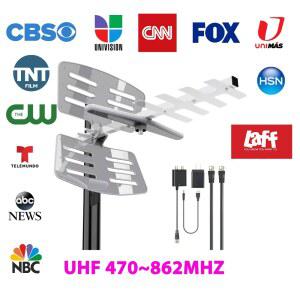 UHD안테나 TV 실내 지상파 수신기 6000 마일 거리 VHF 케이블 야외용 2개 UHF 8피트 32 디지털 TV용 안테나 신호 부스터 HDTV 4K 증폭 동축 RG6 1080P