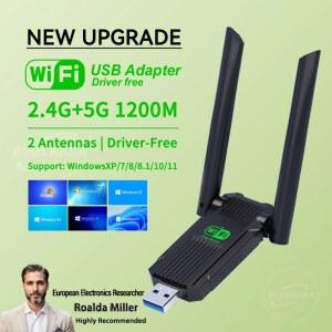 컴퓨터동글이 BLUEKAKA WIFI USB 드라이버 5GHZ 수신기 듀얼 어댑터 고속 4G 카드 동글 1200MBPS 네트워크 밴드 무선 USB3