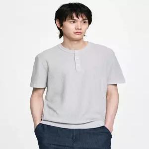 헤지스 남성 26SS HZSW6B556G1 그레이 로고자수 면혼방 반팔니트22501934032420310