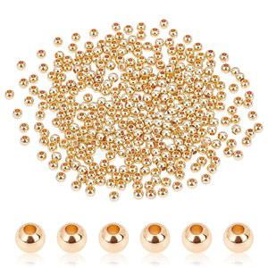PH PandaHall 3mm 금도금 스페이서 비즈, 300개 미니 매끄러운 원형 비즈 심리스 볼 여름 하와이 레이어드 목걸이 팔찌용 작은 금속 황동 루즈