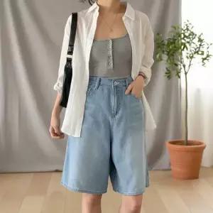 옷자락 여성 심플 워싱 5부 반바지 팬츠 쇼츠 무지