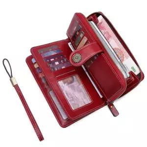 Aliwood 브랜드 중공 여성 가죽 지갑 클러치 4 배 긴 지퍼 스트랩 머니 클립 카드 홀더 Carteras