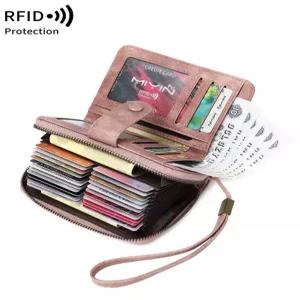 미인 여성 지갑 RFID 차단 소형 컴팩트 반지갑 숏 월렛 PU 가죽 대용량 신용 카드 가방 손목 스트랩 포함