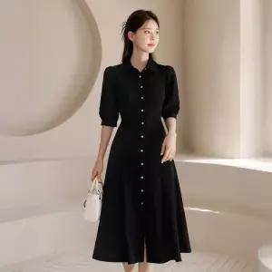 ~XXL까지 기장선택 조이지 퍼프소매 플레어 원피스 여름 하객룩 오피스룩 데이트 모임 미시 빅사이즈127454
