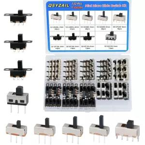 QSYZAIL 132개 슬라이드 스위치 키트 마이크로 미니 토글 SPDT 1P2T 2 위치 3핀 PCB 브레드보드 SS12D10