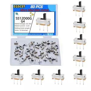 EGSCST 50PCS 마이크로 미니 슬라이드 스위치 SPDT 토글 1p2t 2 위치 3핀 아두이노 PCB 브레드보드 전자