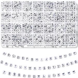 Ywimn 730pcs 사각 레터 비즈 28 스타일 우정 팔찌 키트 및 주얼리 제작용 6x6mm 아크릴 알파벳 화이트
