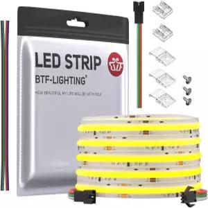 BTF-LIGING FCOB COB LED 스트립 주소 지정 가능 WS2811 IC 3000K 따뜻한 흰색 유연 고밀도 균일 체이스