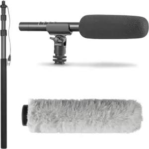 Movo XLR 샷건 마이크 및 붐 폴 키트 - 포함된 전문 위치 사운드 레코딩 번들 필름 제작 ENG 방송 오디오용