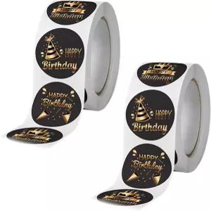 1000PCS 생일 축하 스티커 블랙 홀로그램 메탈릭 호일 카드 플래너 캘린더용