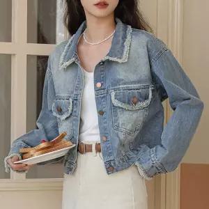 간절기 여자 자켓 코디 데님 청 카바 크롭 빈티지
