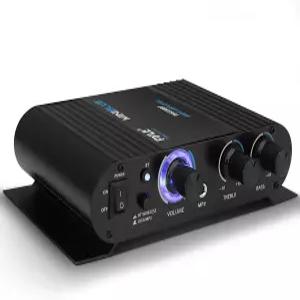 Pyle 무선 블루투스 홈 오디오 앰프 - 스피커 셀렉터 RCA AUX LED 12V 어댑터가 장착된 90W 듀얼 채널 미니