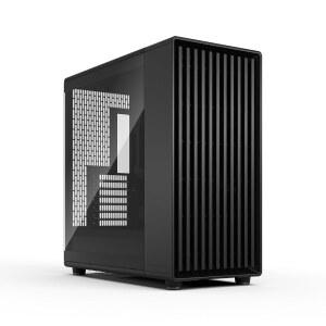 프랙탈 디자인 노스 XL 모멘텀 블랙 - 유리 측면 패널 정품 블랙닝 오크 우드 전면 고풍량 PC 게이밍 케이스 강력한 140mm 팬 3개 포함 ATX / EATX 지원