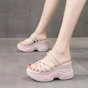 통굽 슬리퍼 키높이 굽있는 여름 푹신한 쿠션 웨지 10cm 샌들