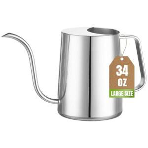 라트라바스 34온스/1000ml 물뿌리개가 있는 실내 식물, 인체공학적 손잡이를 위한 식물 물뿌리개, 녹슬지 않고 내구성이 뛰어난 304 스테인리스 스틸, 사무실 및 가정용 물뿌리개