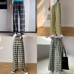여성 체크 밴딩팬츠 홈웨어 트레이닝 바지 편한 고무줄 통바지 츄리닝 와이드팬츠