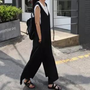온나핏 점프슈트 민소매점프수트 와이드점프수트 빅사 블랙L