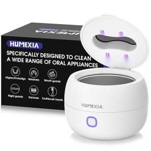 휴멕시아 리테이너 머신 45kHz UV 조명 화이트 보호대 시동 틀니용 200ML 포드 구강 보석 4개 경비대 얼라이너 청소 원터치 용량