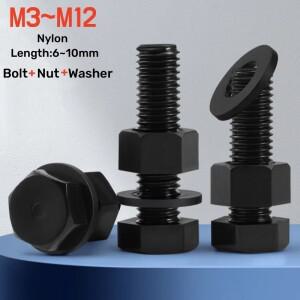 블랙 나일론 외부 육각 볼트 너트 와셔 세트 플라스틱 절연 메트릭 헤드 나사 개스킷 조합 M3M4M5M6M8M10M1