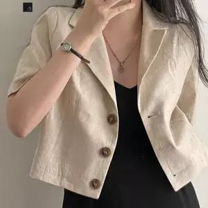 [페이릿][페이릿] 베린 린넨 미니멀 반팔 크롭 숏 자켓