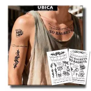 UBICA 반영구 타투, 가시철사 트램프 스탬프 임시 타투 2장, 사실적인 블랙 