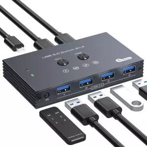 XPTSFDU USB 3.0 스위치 2 컴퓨터가 키보드 마우스 프린터 스캐너를 위한 IR 리모컨 4 포트 허브 KVM