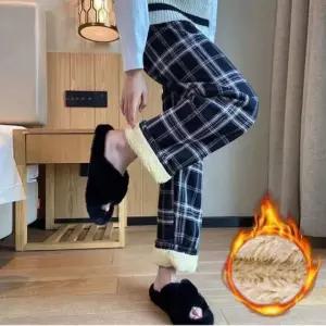 BAZE LW 양털 체크 팬츠 겨울 방한 안감 추리닝 홈웨어 밴딩 바지