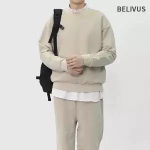 빌리버스 남성 피그먼트 맨투맨 솔리드 밴딩 팬츠 세트 B45T003