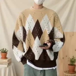 [다잇템] 남성 콘트라스트 다이아 빅사이즈 니트24570212588872