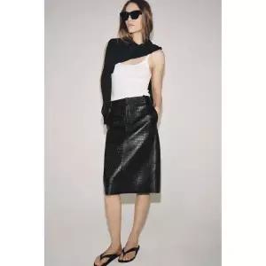 ZARA 자라 ZW 컬렉션 limited edition 코코 레더 스커트 - 블랙 3878616